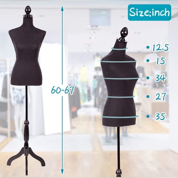 NWT! Female Mannequin Full Torso Stand (Black Wood) Can also be Sewing Mannequin - Picture 3 of 7